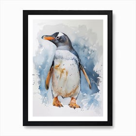 Humboldt Penguin Grytviken Watercolour Painting 4 Art Print