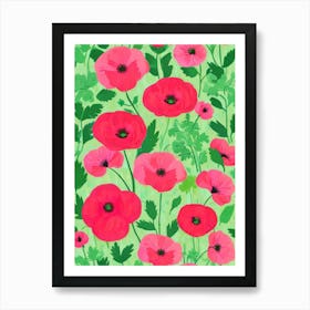 Poppies On Green Background Art Print