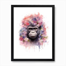 Gorilla Art With Flowers Watercolour Nursery 9 Art Print