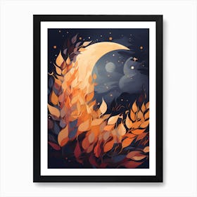 Moon And Leaves Art Print