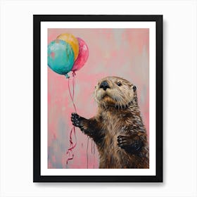 Cute Sea Otter 3 With Balloon Art Print