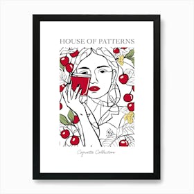 Woman Portrait With Cherries 1 Pattern Poster Art Print
