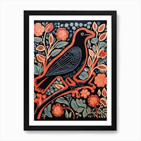 Vintage Bird Linocut Raven 1 Art Print