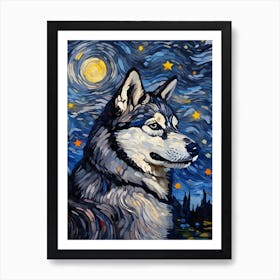 Siberian Husky Starry Night Dog Portrait Art Print