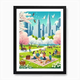 Picnic In The Park and City Art Print