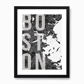 Boston Mono Street Map Text Overlay Art Print