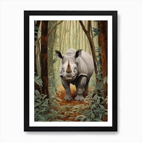 Illustration Of Rhino In The Distance Realistic Illustration 5 Art Print