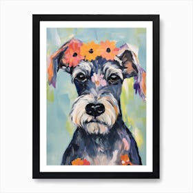 Miniature Schnauzer Portrait With A Flower Crown, Matisse Painting Style 3 Art Print