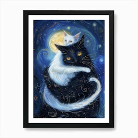 Black Cat And White Cat Painting Art Print