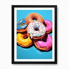 Stack Of Donuts Blue Background 1 Art Print