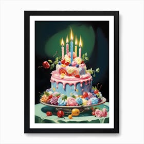 Colourful Cake Vintage Cookbook Style 2 Art Print