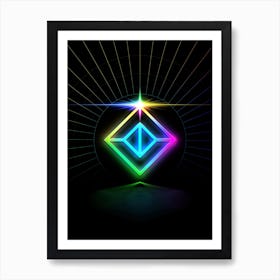 Neon Geometric Glyph in Candy Blue and Pink with Rainbow Sparkle on Black n.0045 Art Print