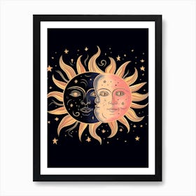 The Sun Moon Faces Celestial Art 4 Art Print