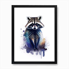 Blue Raccoon Watercolour 2 Art Print