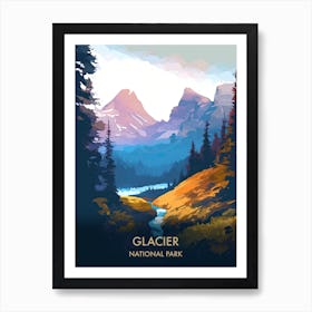 Glacier National Park Travel Poster Illustration Style 3 Art Print