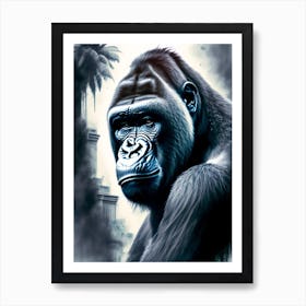 Gorilla With Graffiti Background Gorillas Greyscale Sketch 2 Art Print