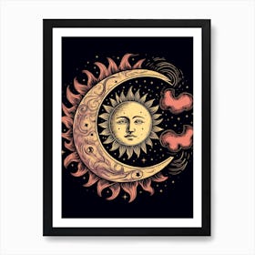 The Sun Moon Faces Celestial Art 3 Art Print