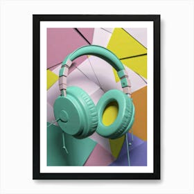 Abstract Headphones On A Colorful Background Art Print