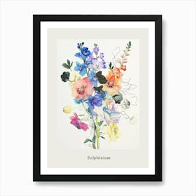 Delphinium Collage Flower Bouquet Poster Art Print