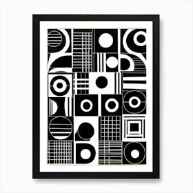 Mid Century Inspired Linocut, Black And White Colors Minimal, 101 Art Print