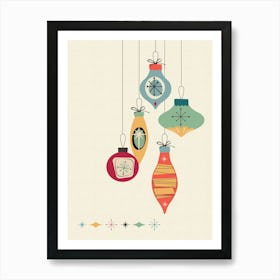 Mid Century Modern Christmas Print Baubles Art Print