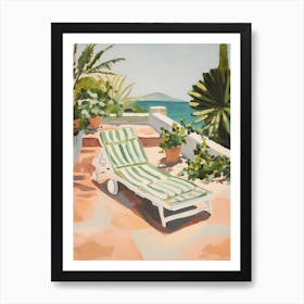 Sun Lounger By The Pool In Santorini Greece Art Print