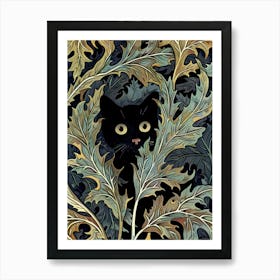 Cat Print William Morris Textiles Poster Black Cat Floral  Art Print