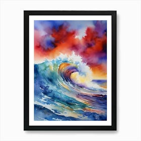 Tides of Radiance: A Colorful Ocean Wave Painting Art Print