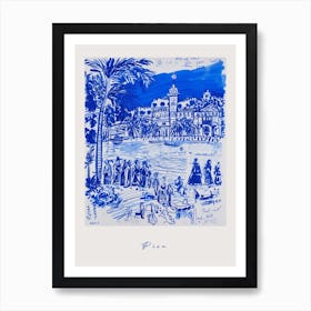 Pisa Italy Blue Drawing Poster Art Print