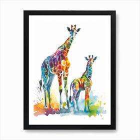 Giraffe Mother & Calf Watercolour 2 Art Print