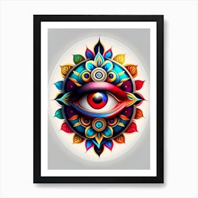 Dharma Wheel, Symbol, Third Eye Tattoo 3 Art Print