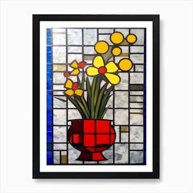 Bouvardia With A Cat 1 De Stijl Style Mondrian Art Print