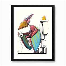 Dinosaur Pterodactyl On The Toilet Art Print