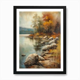 Forest Lake, Autumn Lake, Vintage Oil Painting, Farmhouse Wall Decorations, Antique Landscape, Vintage Landscape Oil Painting.5 3 Art Print