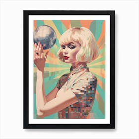 Retro Blond Woman Holding A Disco Ball Art Print