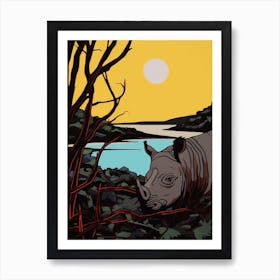 Rhino With The Sun Geometric Illustration 7 Affiche