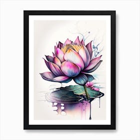 Blooming Lotus Flower In Pond Graffiti 5 Art Print