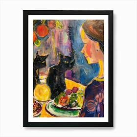 Portrait Of A Girl With Cats Eating Salad 3 Art Print