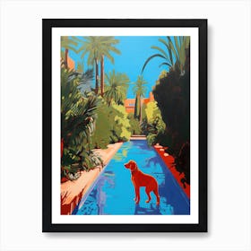 A Painting Of A Dog In Jardin Majorelle Garden, Morocco In The Style Of Pop Art 03 Art Print