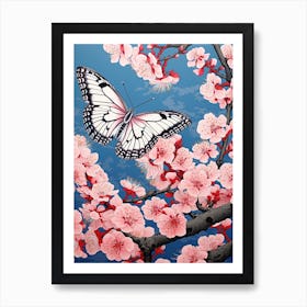 Cherry Blossom Butterfly Japanese Style Painting 3 Art Print