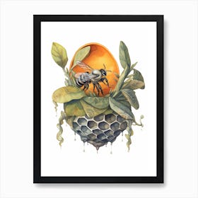 Orange Collared Leafcutter Bee Beehive Watercolour Illustration 2 Art Print