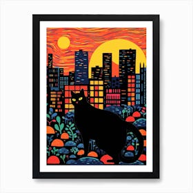 Tokyo, Japan Skyline With A Cat 3 Art Print