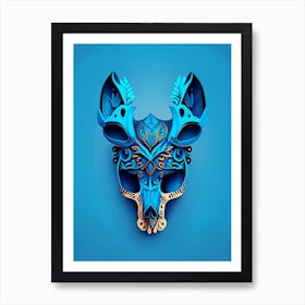 Animal Skull Blue 3 Mexican Art Print