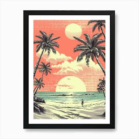 Retro Style Tropical Beach With Palm Trees Art Print