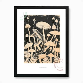 Lizard On The Mushrooms Wood Block Style 1 Poster Art Print