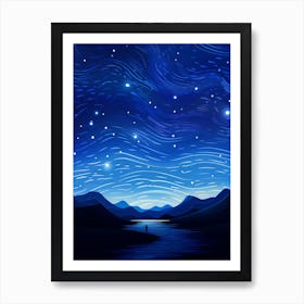 Starry Night Sky Deep Blues - Landscape Art Print