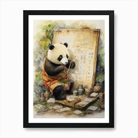 Panda Art Solving Puzzles Watercolour 2 Art Print