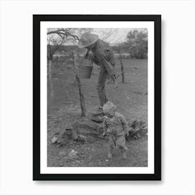 Child Of White Migrant Climbing Fence With Pail Of Water Near Harlingen, Texas By Russell Lee Art Print