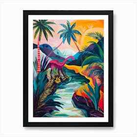 Abstract Colourful Dinosaur In The Jungle 1 Art Print