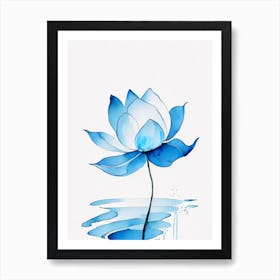 Blue Lotus Minimal Watercolour 3 Art Print